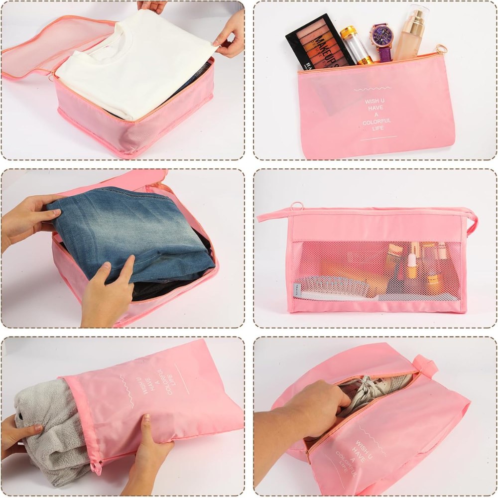 Organizadores de Viaje Kit x8 Piezas Rosa ✈️🧳💗
