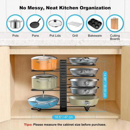 Organizador De Ollas y Sartenes – 8 Niveles Ajustables 🍳✨