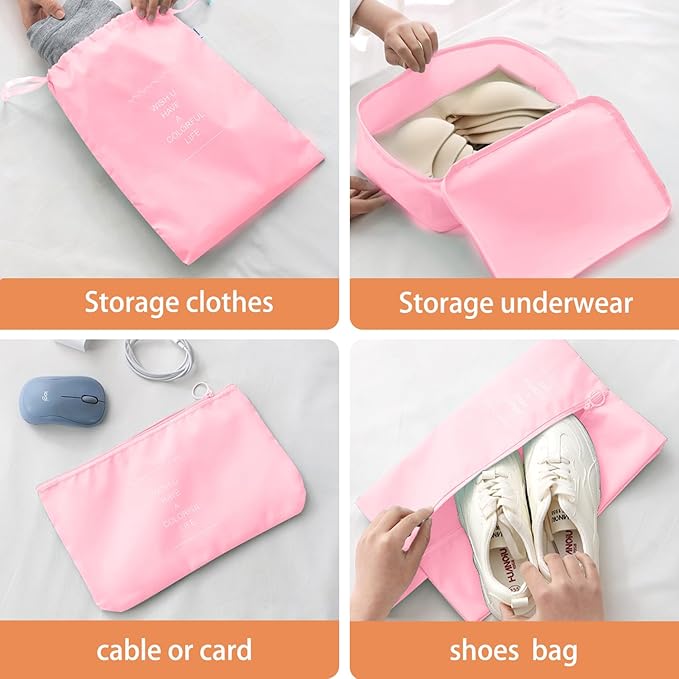 Organizadores de Viaje Kit x8 Piezas Rosa ✈️🧳💗