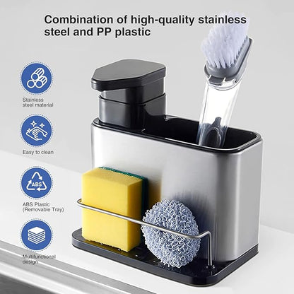 Dispensador De Jabón De Cocina 3 En 1 – Acero Inoxidable 🧴✨